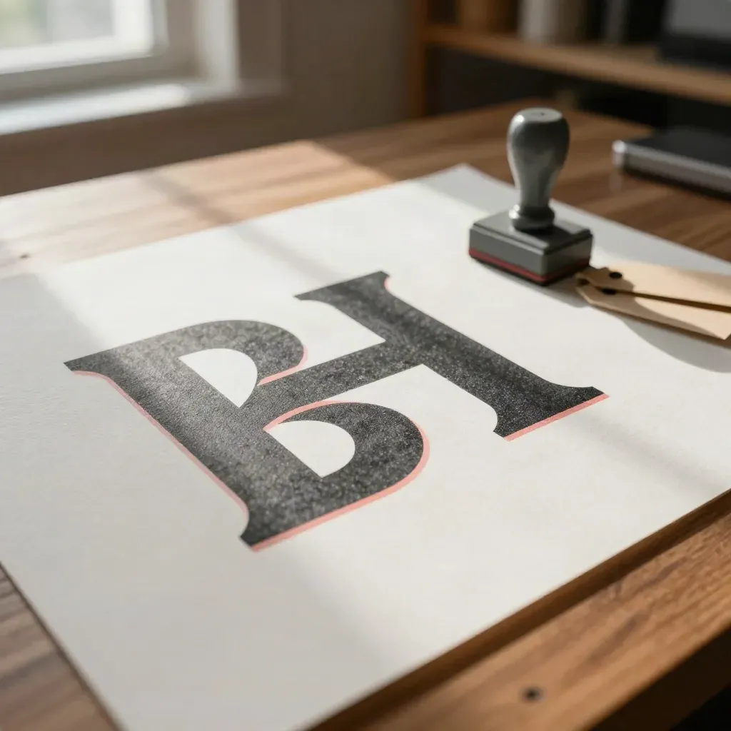 Épreuve de logo local imprimée sur papier épais, tampon et étiquettes neutres sur bois chaud.