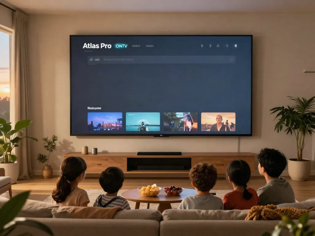 La famille se divertissant avec Atlas Pro ONTV dans un salon confortable.